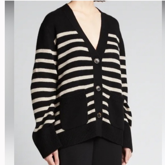 •Lisa Yang Daphne Cashmere Cardigan in Black & Sand Stripes Size 1=S/M - Picture 10 of 14